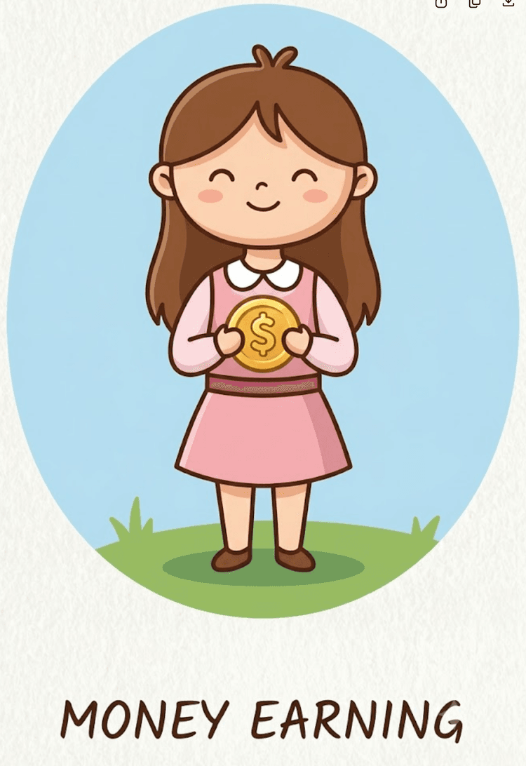 A girl holding a coin — money earning